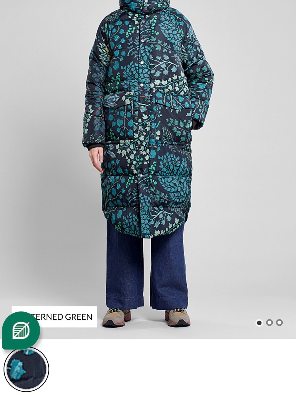 Long Puffer Coat - Patterned Green